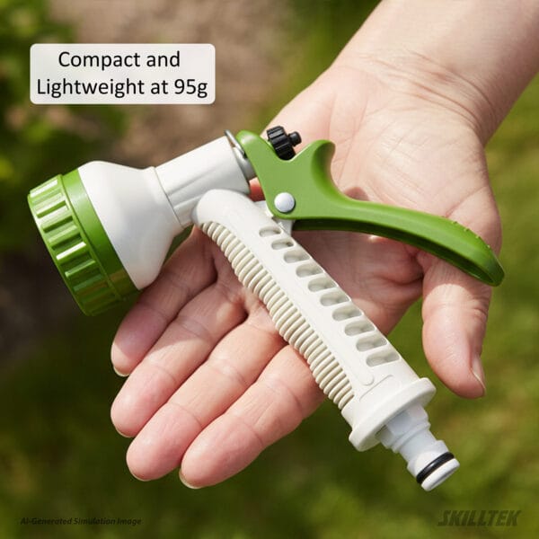 Compact hose nozzle with 50 mm head and 95 g weight. Lightweight, versatile, and perfect for use with the mini hose reel. ｜SKILLTEK